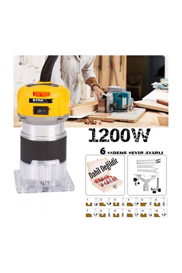 Staxx Pro Devir Ayarlı 1200w Formika Traşlama Freze Makinesi 6mm Pens 2 Yıl Garantili - 5