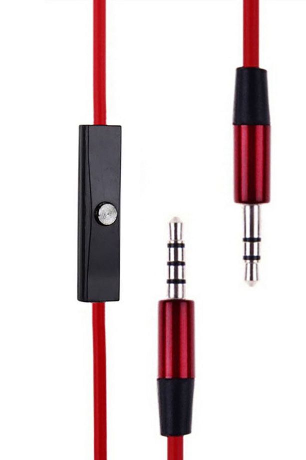Mikrofonlu Çift Taraflı Aux Kablosu 3.5 mm Altın Uçlu Jak - 120 cm Kırmızı - Al2455 - 1