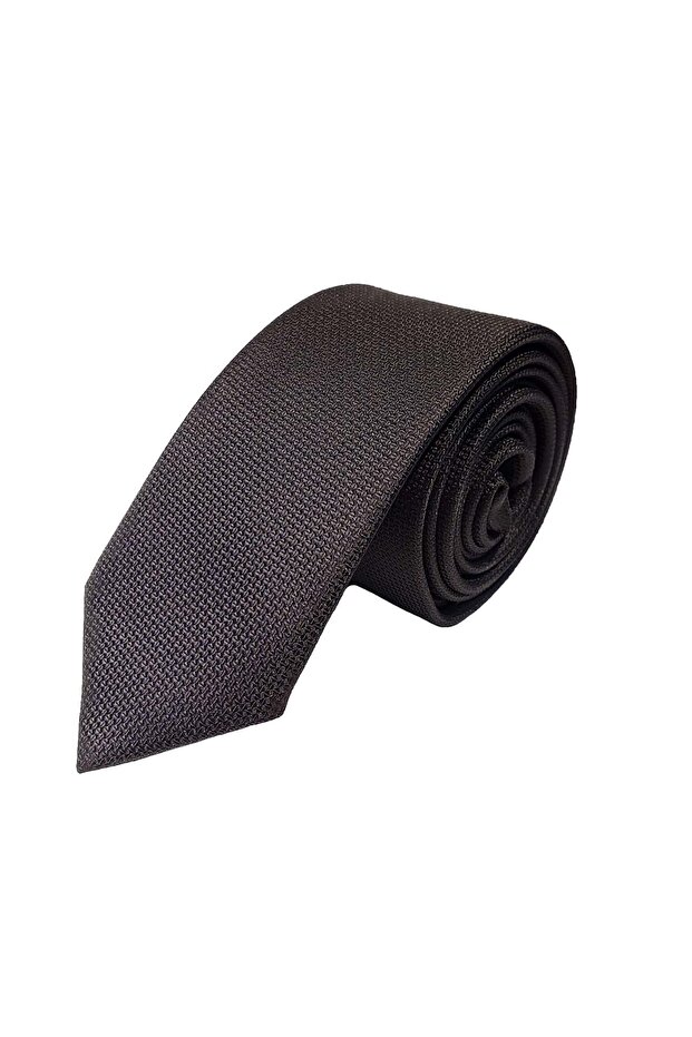 Black Self-Patterned Slim Tie - 1