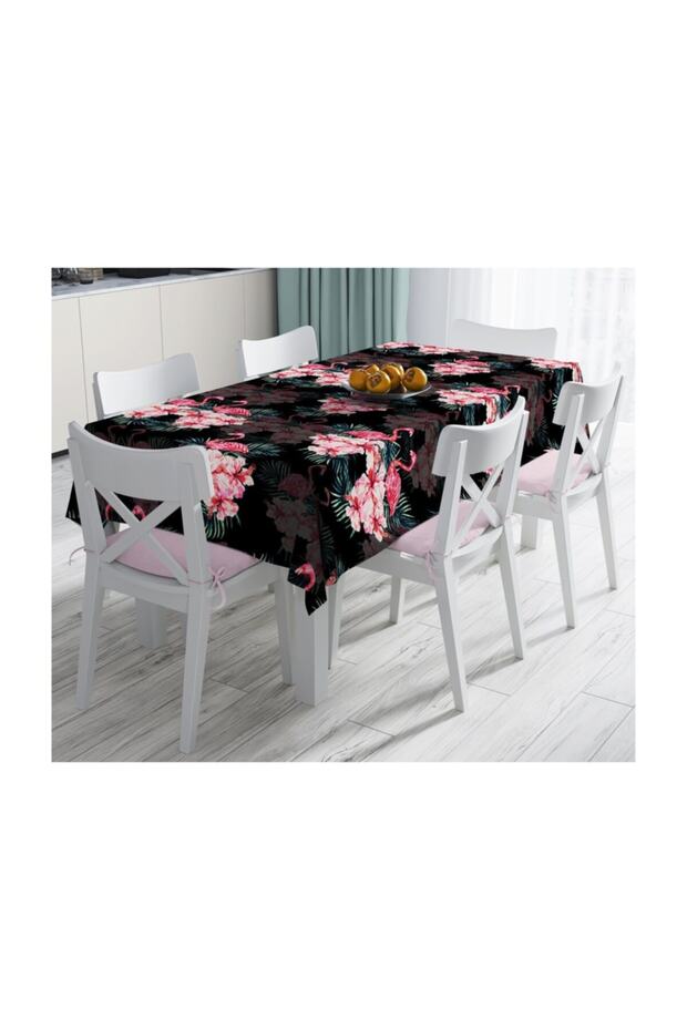 Lilies and Flamingo Special Design Stain-Proof Tablecloth on Black Floor-120x140 cm
