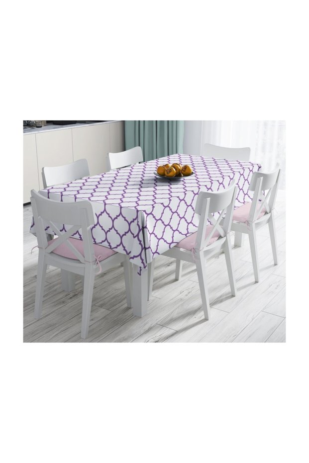 Purple Colored Ogea Patterned Digital Printed Modern Tablecloth-120x140 cm