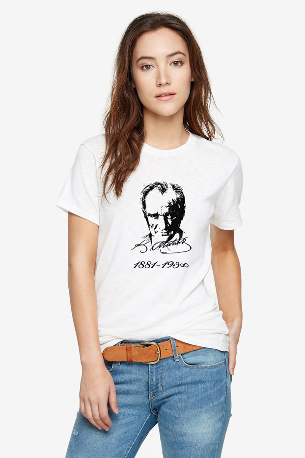 K Atatürk Signature 1881 1938 Printed White Women's Tshirt