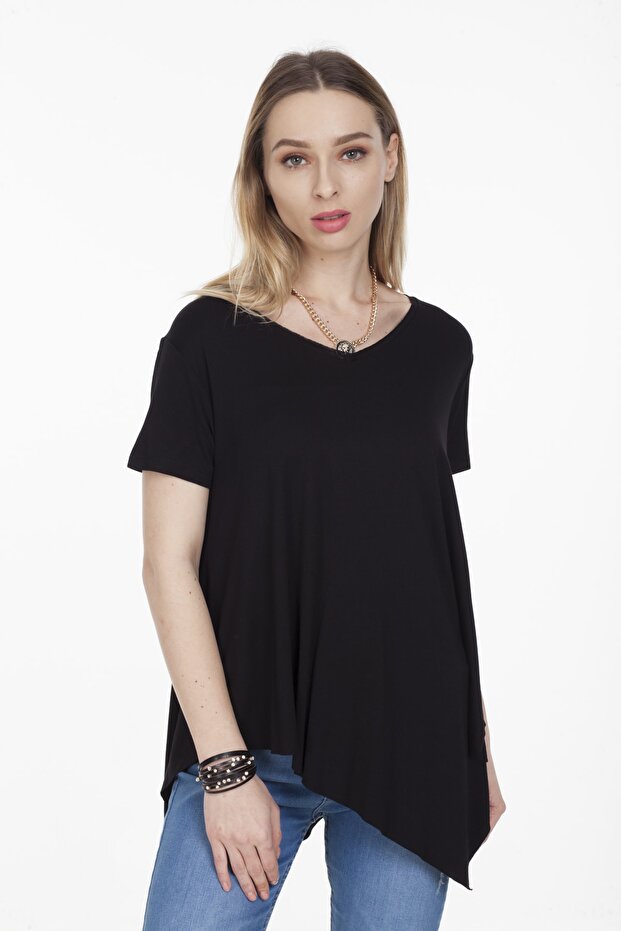 V-Neck Asymmetrical Basic Blouse - 2
