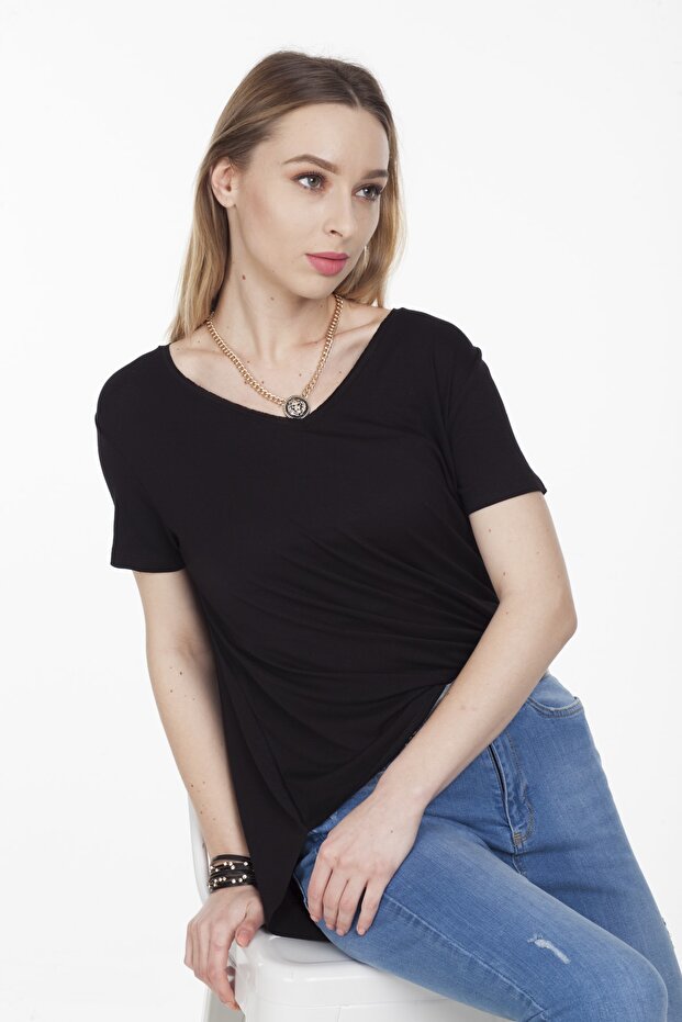 V-Neck Asymmetrical Basic Blouse - 5