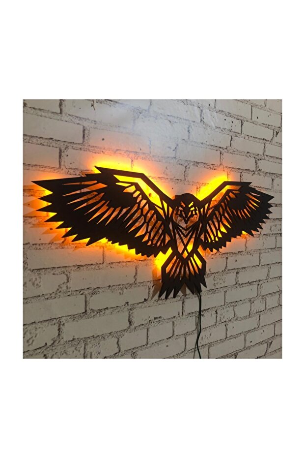 Geometrık Eagle V.1 Led Işıklı Tablo - Ahşap Duvar Dekorasyonu - 2