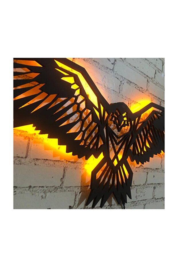 Geometrık Eagle V.1 Led Işıklı Tablo - Ahşap Duvar Dekorasyonu - 4