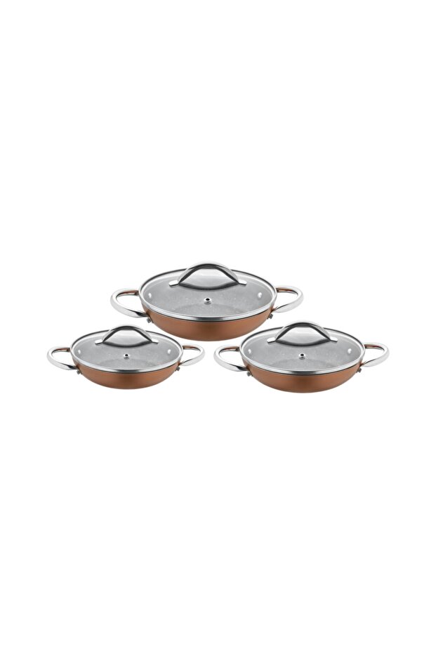 6 Prç Granit Omlet Set Kapaklı Bronz