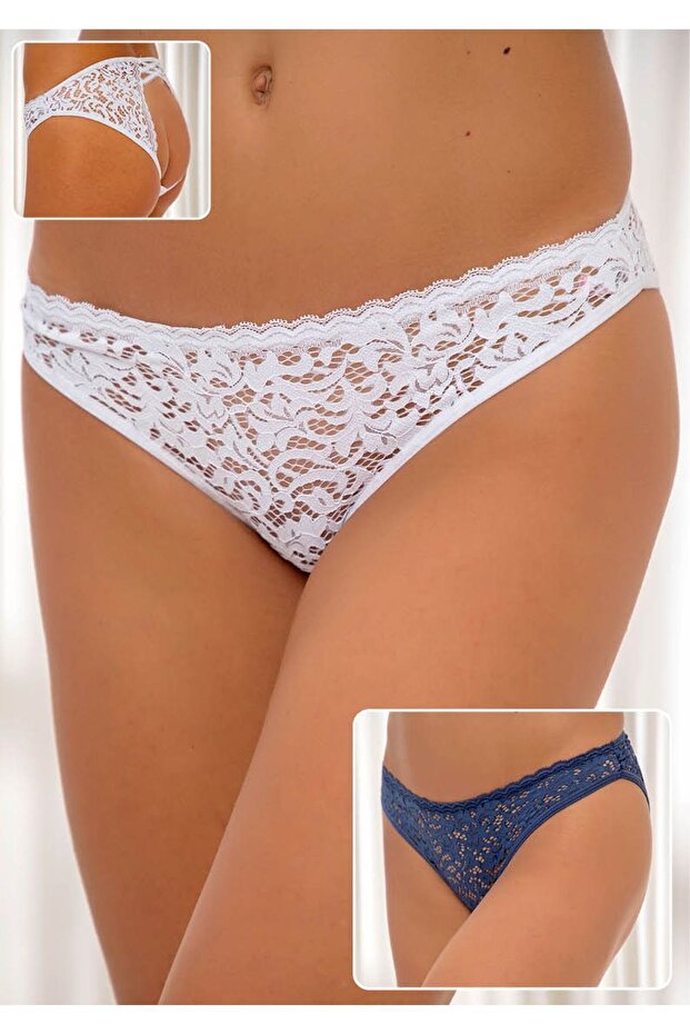 White-dark blue 2-pack Lace Lycra Panties