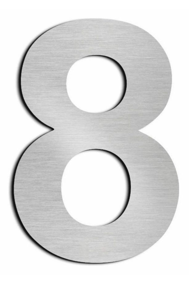 Paslanmaz Çelik Kapı Numarası 15 cm No 8. Kendinden Yapışkanlı Kapı Numarası Arial Yazı Tipi - 1