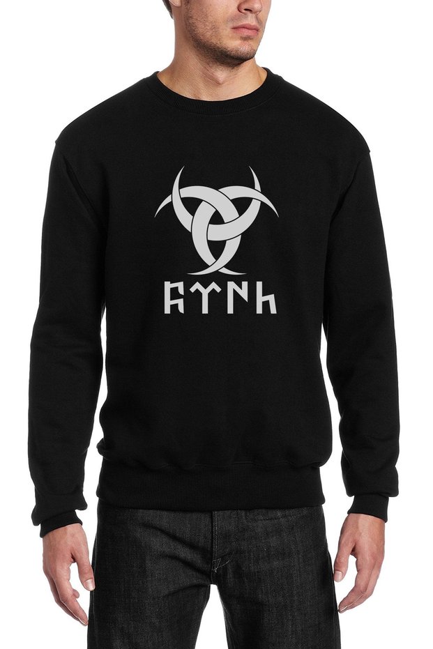 Göktürk Turkish Organization Specially Printed Black Men's Knitted Sweatshirt Long Sleeve