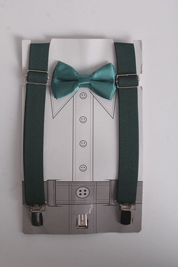 Green Children's Trouser Suspenders and Bow Tie Set