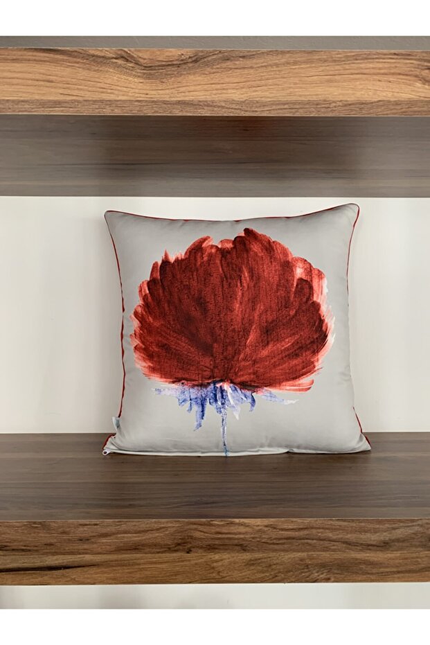 E75 Double Sided Patterned Throw Pillow Cover with Piping Edge - gray Zmn Burgundy Flower