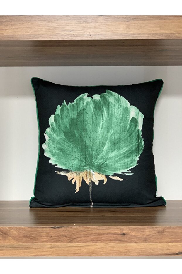 E75 Double Sided Patterned Throw Pillow Cover with Piping Edge-syh Zmn Emerald Green Flower