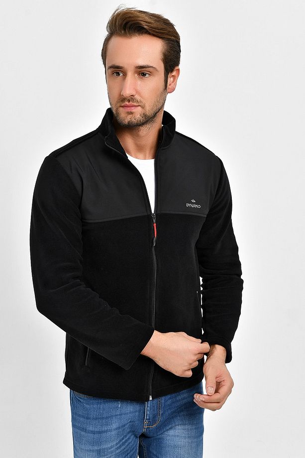 Erkek Siyah Büyük Beden Polar Ceket Göğsü Softshell Kumaş - 4