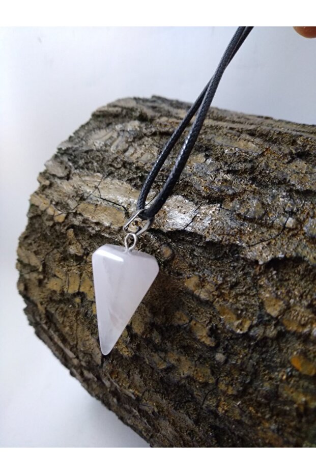 Pink Quartz Stone Necklace / Pendulum Shaped Natural Stone Necklace