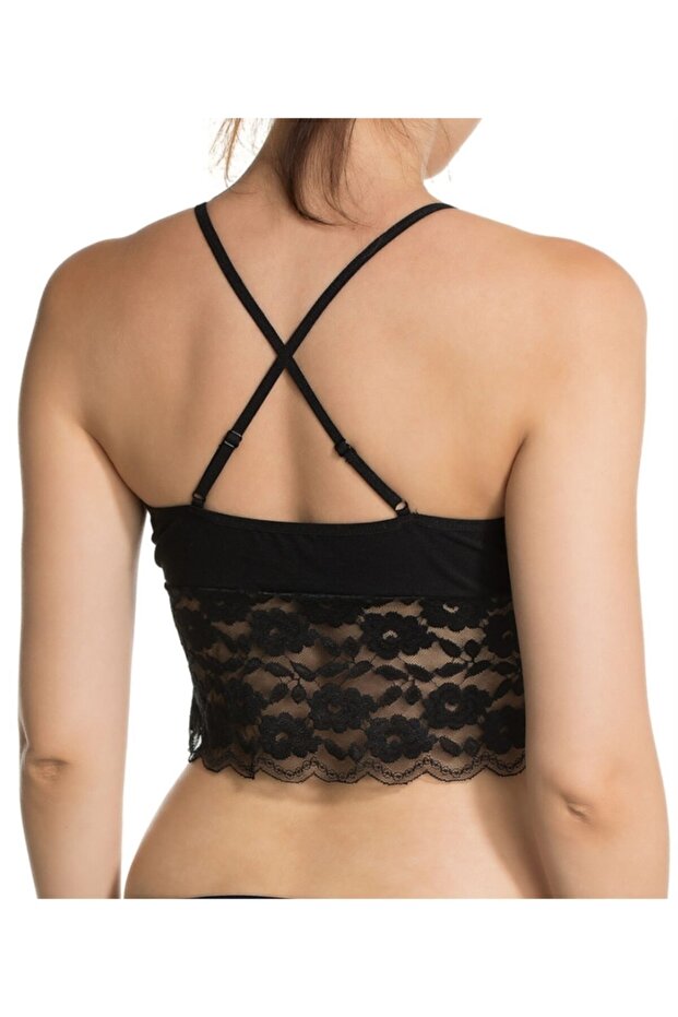 Kadın Siyah Dantelli Bralet - 2