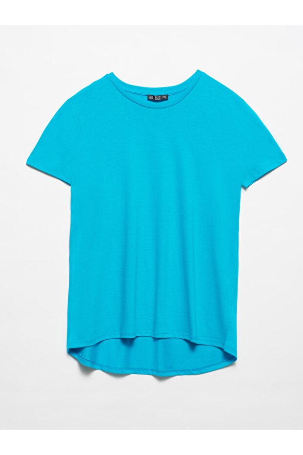 Kadın Mavi Bisiklet Yaka Basic T-shirt 3471 - 1