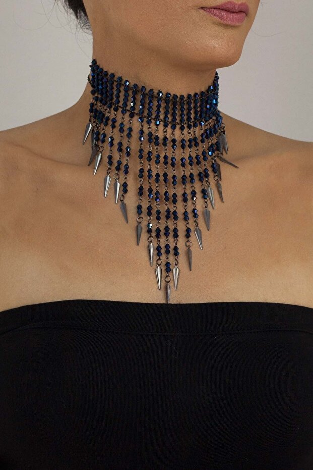 Crystal Handcrafted Choker Necklace Parliament Blue