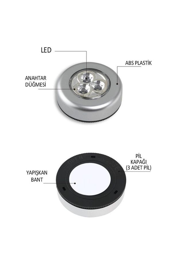 2 adet Kablosuz Spot Pilli Dokunmatik Led Lamba 3 Ledli Dolap Lambası - 5