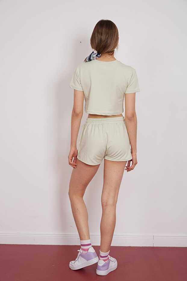 Kadın Su Yeşili Basic Crop Top Takım - 3