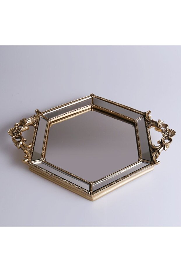 Hexagonal Mirrored Tray Gold - 1