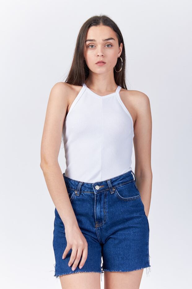 Women's Halter Neck Ribbed Knit Tank Top