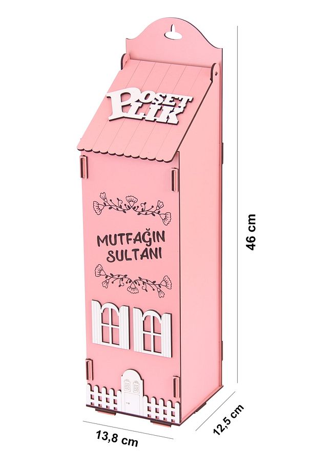 Ahşap Dekoratif Mutfak Için Poşetlik Saklama Kutusu Pembe - 2