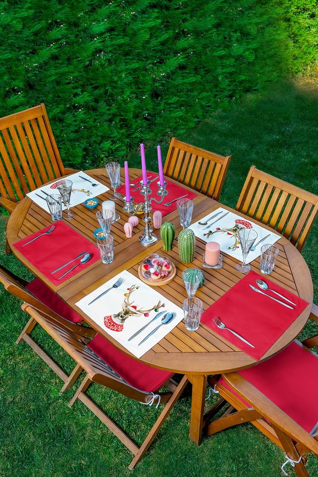 6-Piece Deer & Red Colored Christmas Themed American Service Set