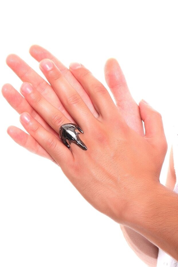 Men's Metallic Anthracite Lacquer Plated Adjustable Gothic Beak Ring