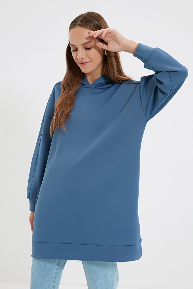 Sötétkék nagyméretű búvárpulóver - kapucnival és zsebbel TCTAW22TW0151 - 6