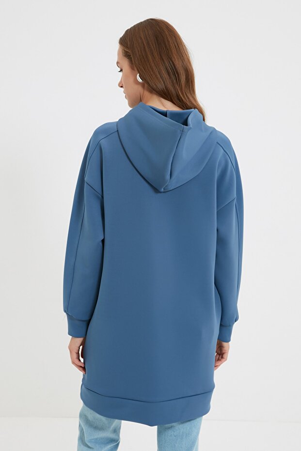 Sötétkék nagyméretű búvárpulóver - kapucnival és zsebbel TCTAW22TW0151 - 8