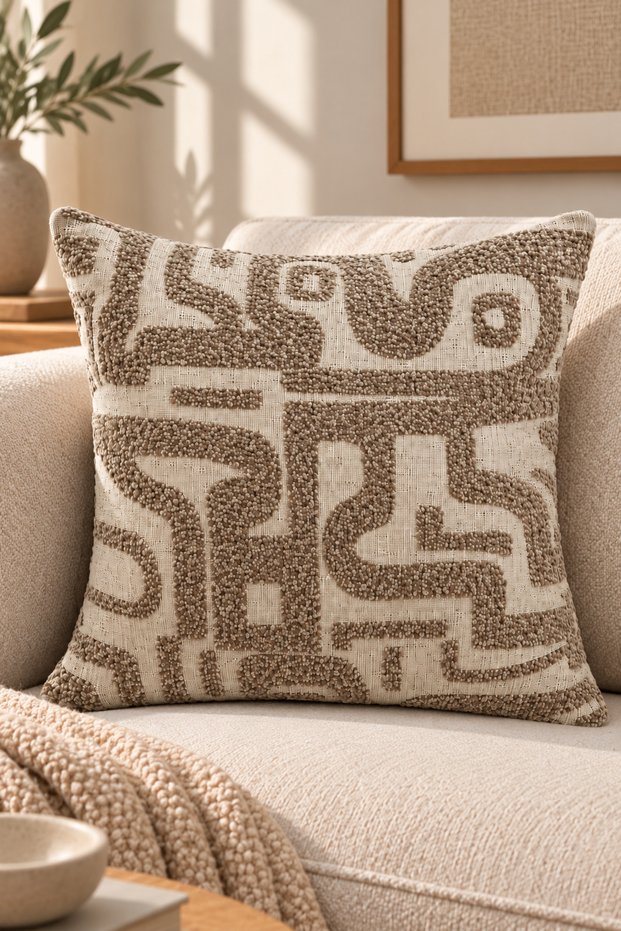 Nomad Jacquard Woven Beige Cushion Cover, 43 x 43 cm