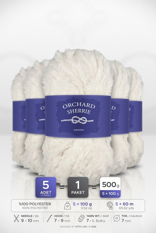 SHERRIE • White (4113) • Pack of 5 × 100 g/60 m • Rabbit Fur • Thick, Plush Knitting Yarn