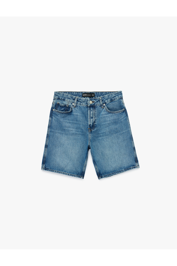 Cotton Pocketed Straight Fit Bermuda Jean Shorts