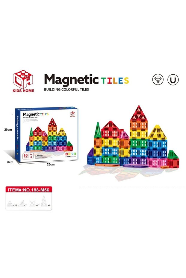 Magnetic Tiles Magnetic Building Blocks 3.75 cm, 90 Pieces