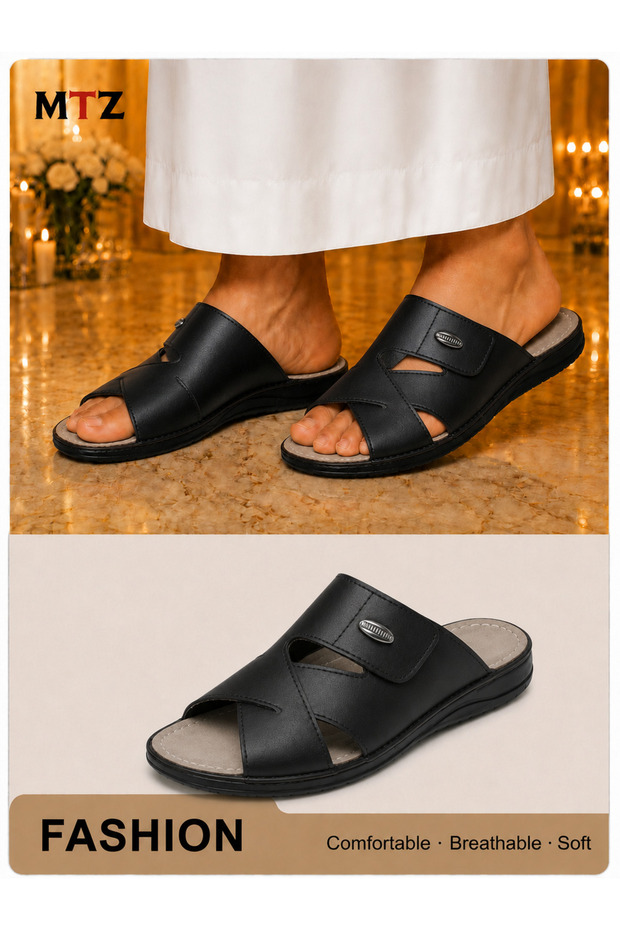 Men's Cross Strap Adjustable Sandals - Black