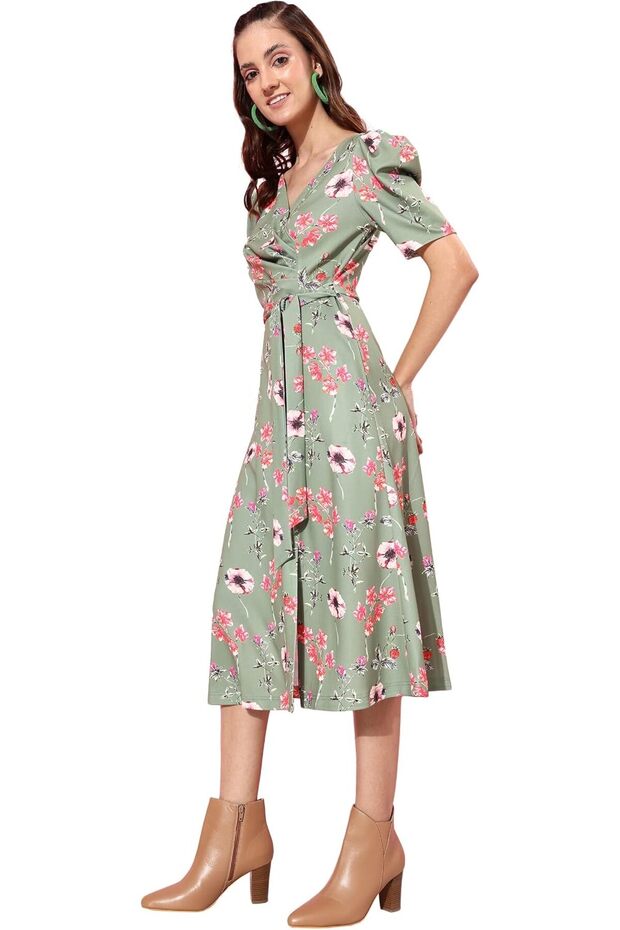 Women's Polyester Wrap Midi Dress
