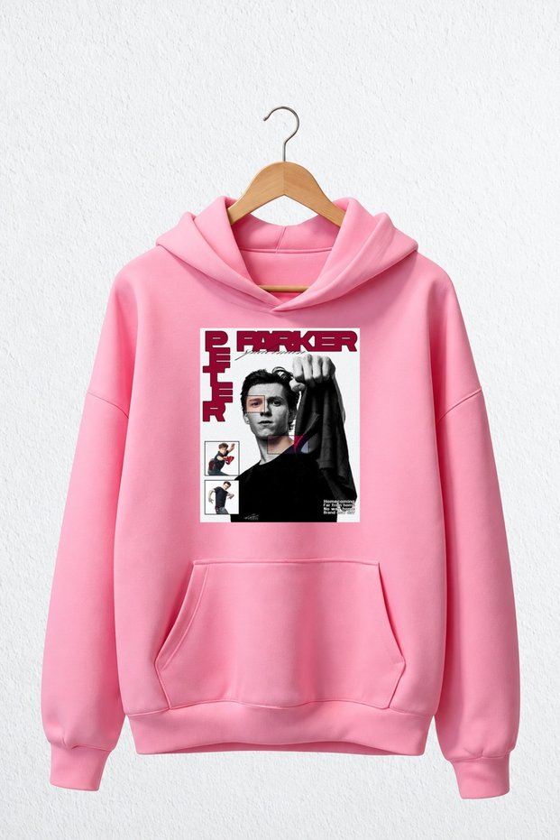 Premium Oversized Hooded 3-Ply Cotton Sweatshirt with Peter Parker Print