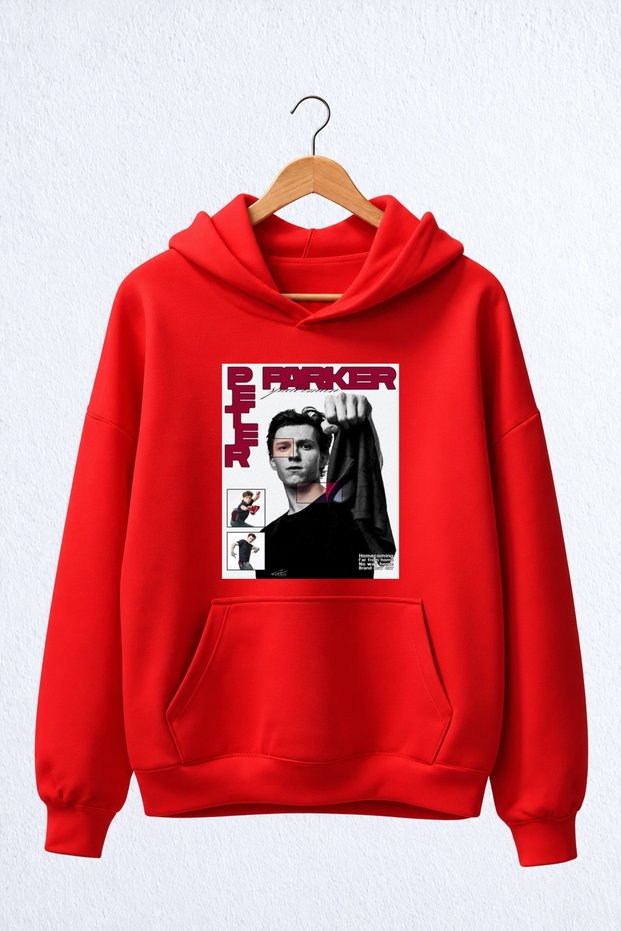 Premium Oversized Hooded 3-Ply Cotton Sweatshirt with Peter Parker Print