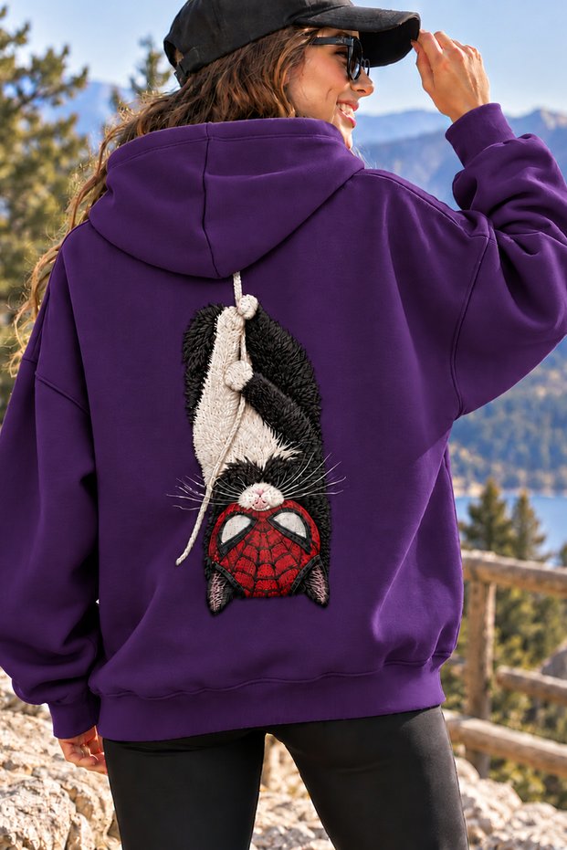 Unisex Oversized Hoodie with "Cat on a Rope" Back Print – Relaxed Casual Sweatshirt with Relaxed Fit