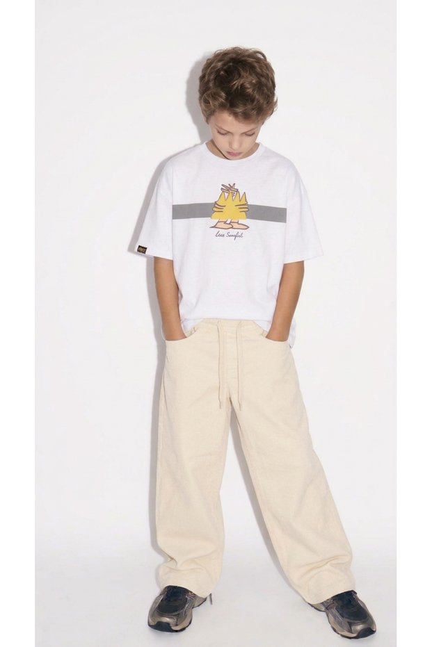CHILDREN'S ELASTIC-WAISTED BAGGY LOOSE-FIT CREAM PANTS