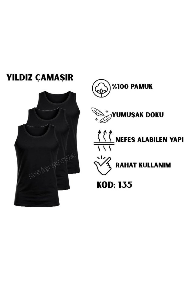 135 MEN'S Single Jersey 100% Cotton Black Tank Top With Straps, Pack Of 3