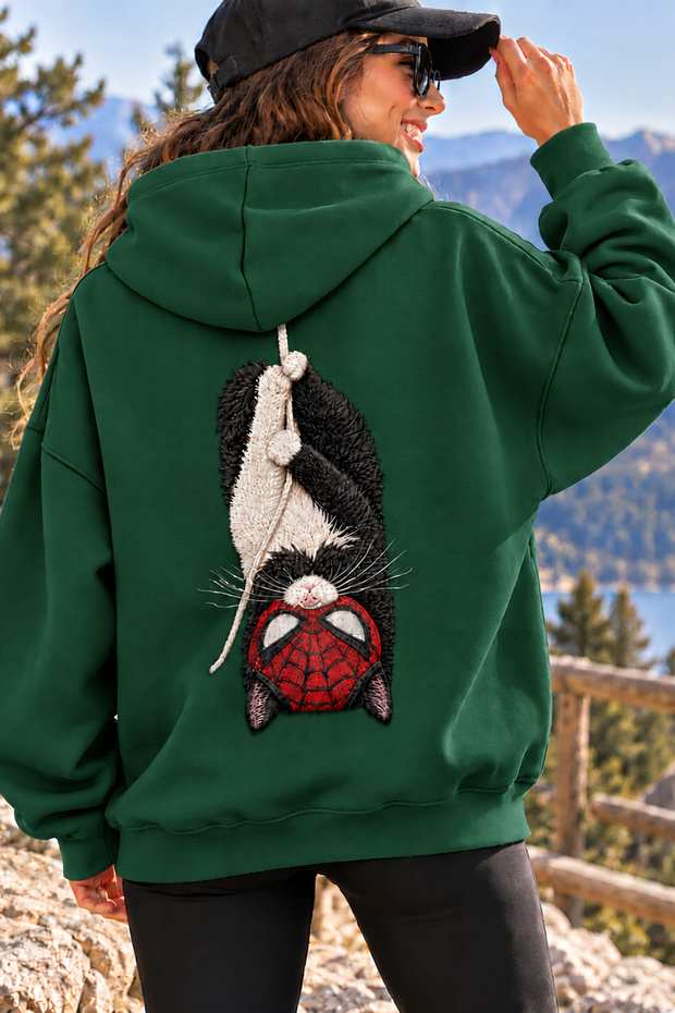 Unisex Oversized Hoodie with "Cat on a Rope" Back Print – Relaxed Casual Sweatshirt with Relaxed Fit