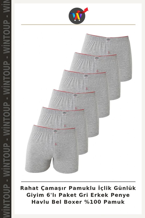 Comfortable Cotton Jersey Underwear for Everyday Wear, 6-Pack, Gray Men's Terry Cloth Boxers, 100% Cotton
