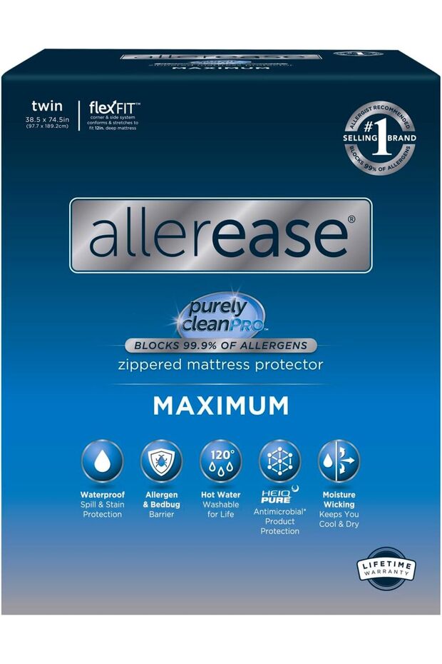 AllerEase Waterproof Mattress Protector, Maximum Allergy Mattress Protector, Twin Mattress Cover