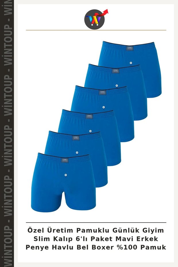 Custom-Made Cotton Casual Wear, Slim Fit, 6-Pack, Blue Men's Cotton Jersey Boxer Shorts, 100% Cotton