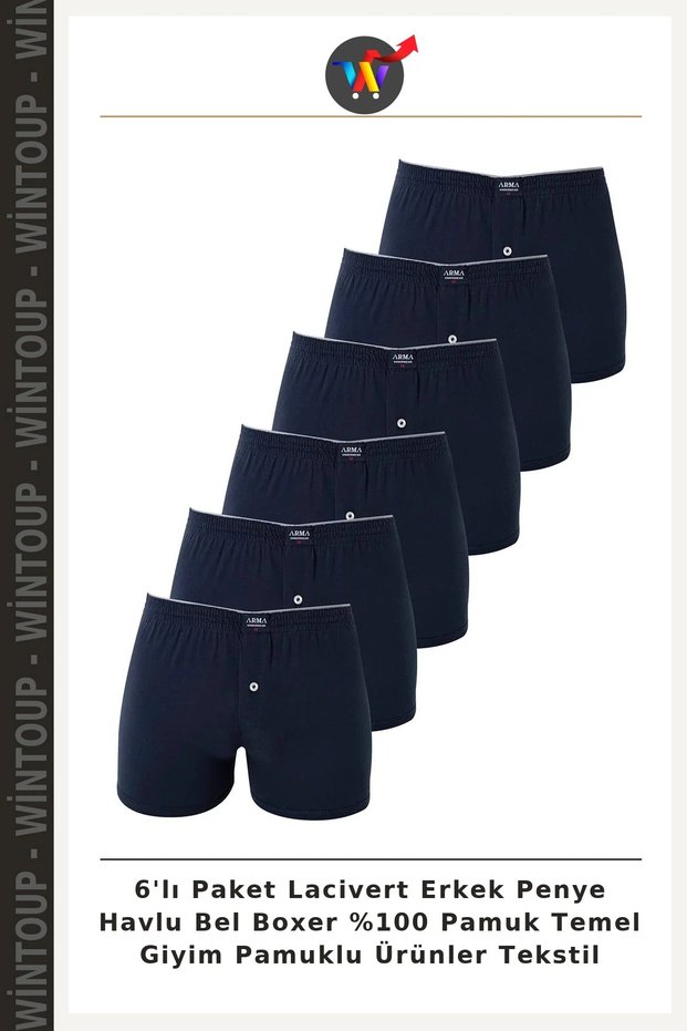 6-Pack Navy Blue Men's Cotton Jersey Boxers, 100% Cotton, Basic Clothing, Cotton Products, Textiles