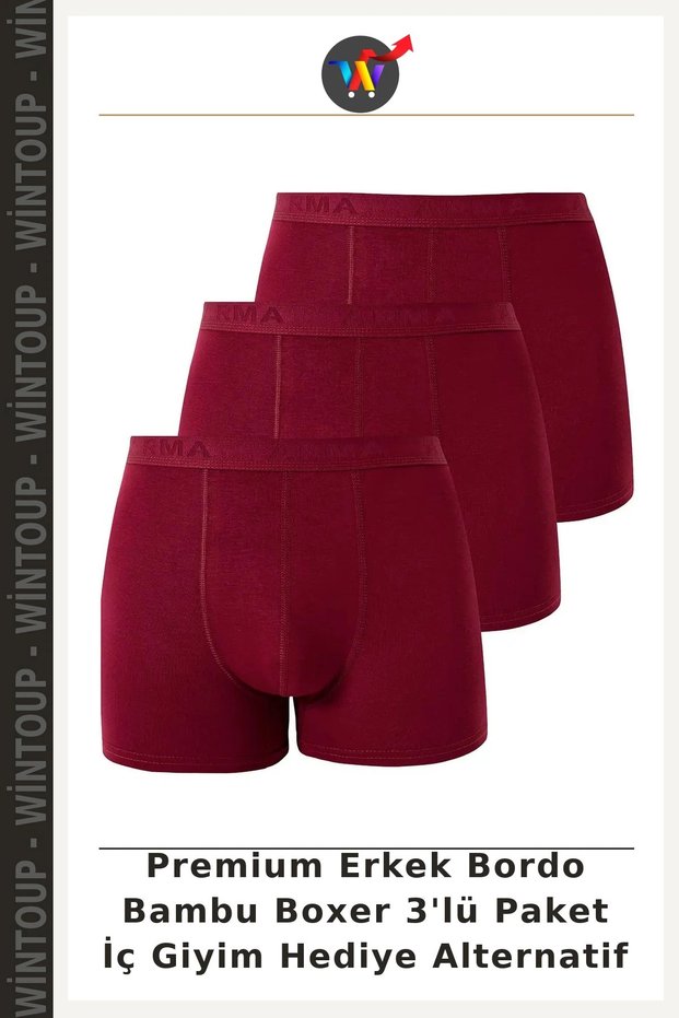 Premium Men's Burgundy Bamboo Boxer 3-Pack Underwear Gift Option