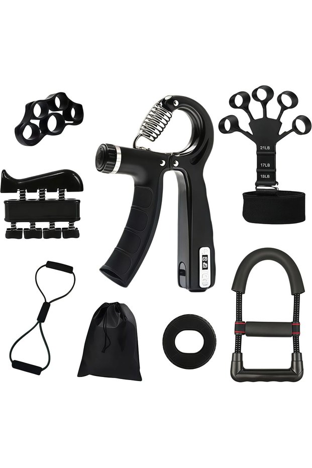 8PCS Grip Strength Trainer Kit with Storage Bag,Latest Set,Black