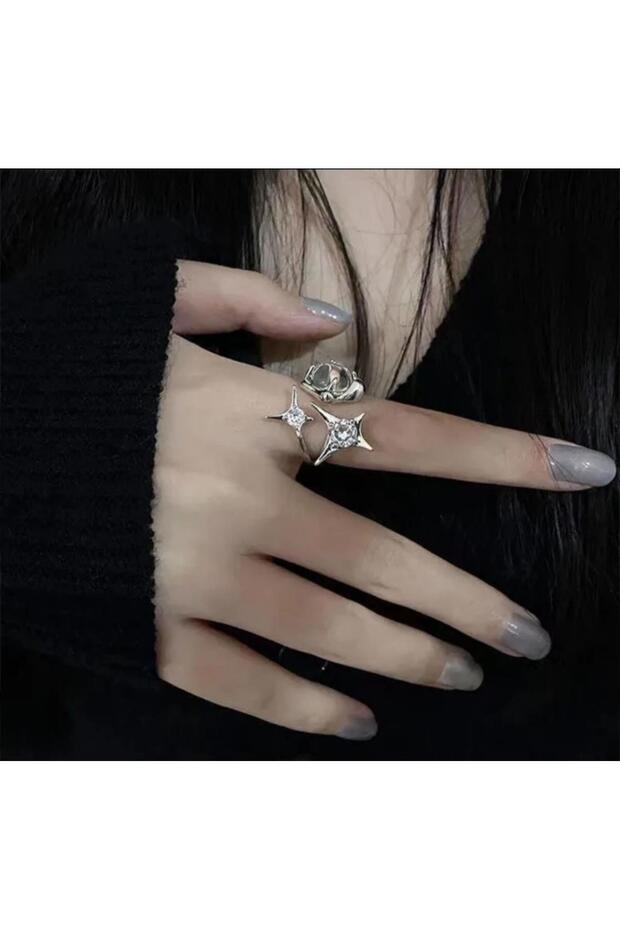 Modern Modal Asymmetrical Design Stone-Set Adjustable Ring BEZOSS